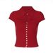 Women's 2026 Summer New Product Fashion Spice Girl Cardigan Breasted Lapel Short Sleeve T-Shirt Top Women_ecoleips.com