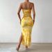 Women's TK Mesh Printed 2026 Spring Summer New High Waist Slim Fit Slit Tube Top Bodycon Dress_ecoleips.com
