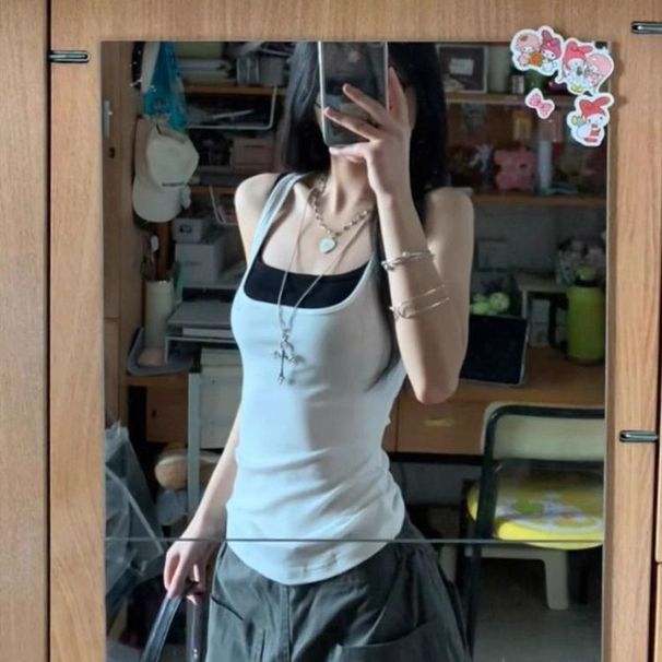 American-style Spicy Girl Tube Camisole For Women, Summer Outerwear, Sleeveless, Slim-fit, Basic Versatile Two-piece Top_ecoleips.com