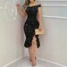 Women's Off Shoulder Sequin Mermaid Hem Bodycon Midi Dress – Elegant Party Gown_ecoleips.com