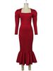 Women's Clothing Large size neck long sleeve high waist fishtail dress elegant style banquet party one step dresses_ecoleips.com