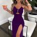 Independent Station Fashion Slit Chain Hollow Out Bodycon Sleeveless V-Neck Women's Dress_ecoleips.com