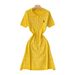 Summer Polo Collar Knitted Bodycon Dress For Women, Slim Fit Short Sleeve Elegant Tunic Dress Versatile Seasonal Colors:_ecoleips.com