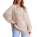 Women's Autumn Winter Hoodie Waffle Knit Side Slit Pullover Sweatshirt Long Sleeve with Pockets Fashionable Casual Top for Women_ecoleips.com