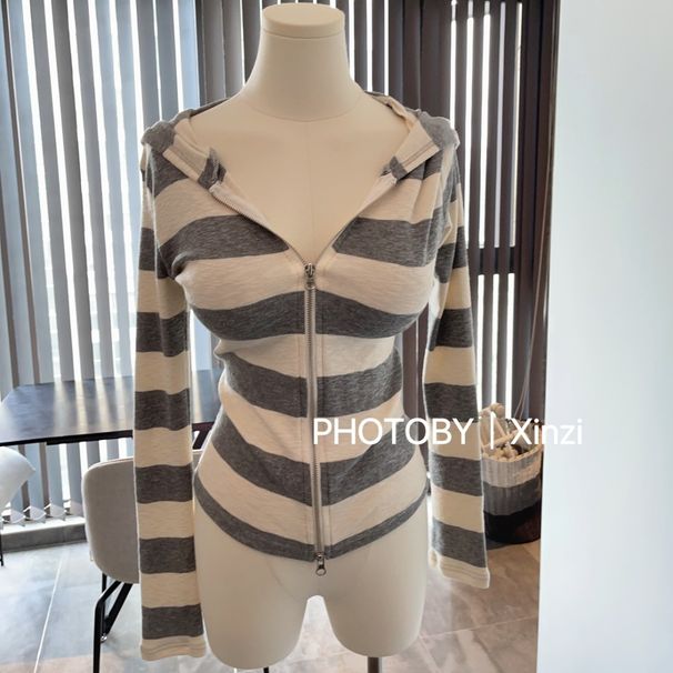 Korean Dongdaemun Hooded Knitted Sports Sweater Jacket Slim Fit Cover up Women's Top in Stock for Fall/Winter_ecoleips.com