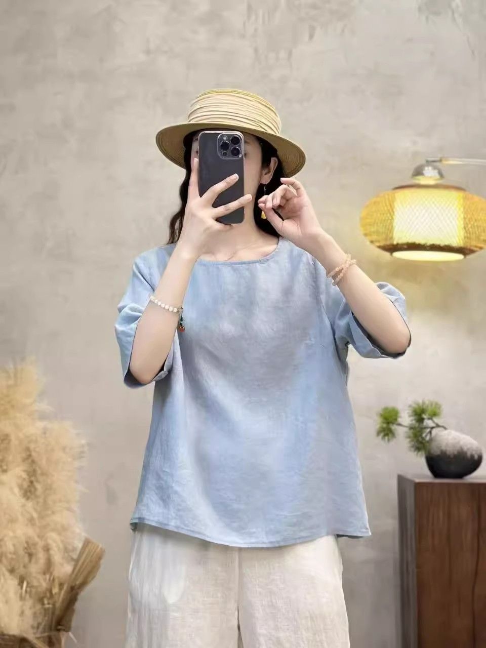 Casual And Elegant Cotton And Linen, Simple And Stylish, Half-Sleeved And Short-Sleeved Top, Summer Solid Color, Artisti_ecoleips.com