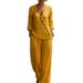 Women's Minimalist Elegant Two Piece Set V Neck Diagonal Button Loose Shirt And Wide Leg Pants Spring Summer New Clothing_ecoleips.com