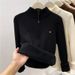 Women's Thickened Stand up Collar Half Open Zipper Fleece mid Neck Sweater Winter Style Inner Layer Knitwear Top_ecoleips.com