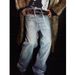 Women's Clothing Diamond Ribbon Jeans Loose Fashion Casual AC Style Straight Wide Leg Pants Blue Spandex_ecoleips.com