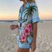 Summer Vacation Style Printed Shirt And Shorts Set For Women Collared Short Sleeve_ecoleips.com