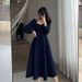 Little Black Dress Women's Spring And Autumn New Retro V-neck Long Over The Knee Black Temperament Dress Long_ecoleips.com
