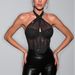 Sexy See Through Patchwork Diamond Patterned Camisole Top With Mesh Tie Neck, Fishbone Underwire Bra For Cross Border Hot Girls_ecoleips.com