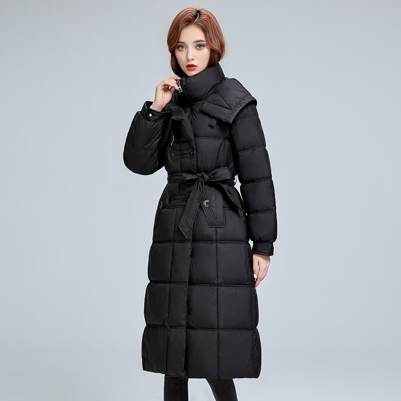 Knee-Length Quilted Puffer Coat With Hood – Women’s Thickened Winter Jacket, Slim-Fit Oversized Silhouette (L-4XL, Black/Taupe/Khaki/Army Green)_ecoleips.com