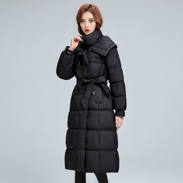 Knee-Length Quilted Puffer Coat With Hood – Women’s Thickened Winter Jacket, Slim-Fit Oversized Silhouette (L-4XL, Black/Taupe/Khaki/Army Green)_ecoleips.com