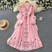 Women's Ethnic Style Embroidered Dress with Waist Cinching Belt Long Sleeves V Neck A-Line Long Skirt Elegant And Classy Summer Dress_ecoleips.com