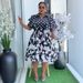 Women's Clothing A Line Skirts Africa Plus Size Floral Print Shirt Dress – A-Line Midi Dress With Collar (Orange/Fuchsia/Green/Black)_ecoleips.com