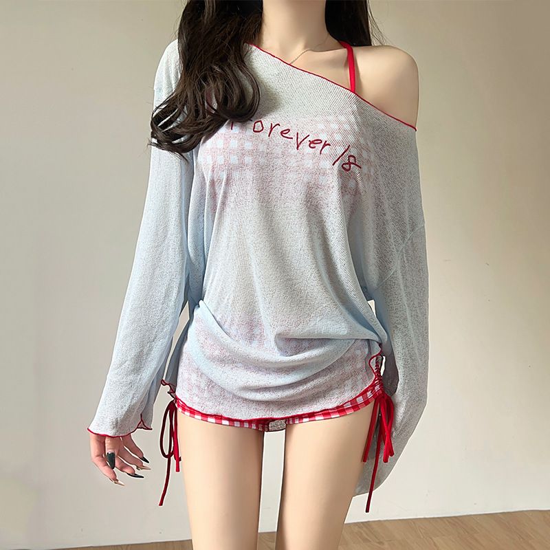 Plus Size Women's Swimsuit Two Piece Long Sleeved Three Piece Cover Up Beach And Hot Spring Use Slightly Chubby Girls_ecoleips.com