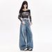 American High Street Design Splash Paint Graffiti Wide-Leg Jeans For Women, Autumn Vintage Distressed Post-Apocalyptic_ecoleips.com