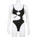 Sexy Irregular Cutout Bodysuit Solid Color Metal Buckle Strap Niche Style European American New Spring Summer Top for Women_ecoleips.com