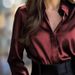 Women's V-Neck Office Blouse – Wrinkle-Resistant Polyester Work Shirt (S-XXL, Black/Burgundy/Navy)_ecoleips.com
