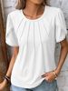 Women's Clothing Summer Women's Round Neck T-Shirt Solid Color Pleated Short Sleeve Lace Casual Top For Formal & Casual For Women_ecoleips.com