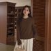 120Kg Large Size Bottoming Shirt Women's Clothing To Cover The Belly Maillard Coffee Outside Wearing Knitted T-shirt_ecoleips.com