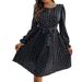 Elegant Polka Dot Crew Neck Long Sleeve Pleated Dress Women Self Tie Waist Office Daily Commuter Dresses_ecoleips.com
