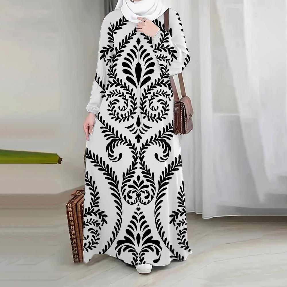 Women's Modest Abaya Dress Fashion Print Autumn New Clothing_ecoleips.com