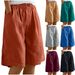 Aria Basics Aria Basics New European And American Style Women's Casual With Elastic Waist, Simple Solid Color Cotton-linen Cropped Pants_ecoleips.com