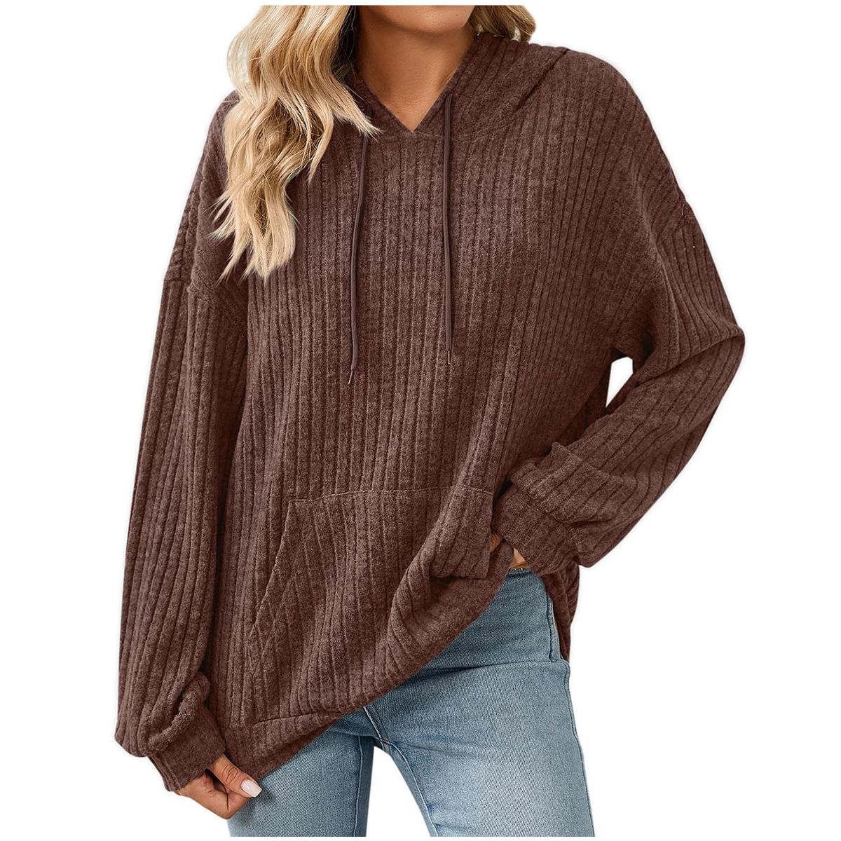 Aria Basics European And American Cross-Border Trade 2025 Autumn Winter New Solid Color Long Sleeve Hooded Ribbed Brushed_ecoleips.com