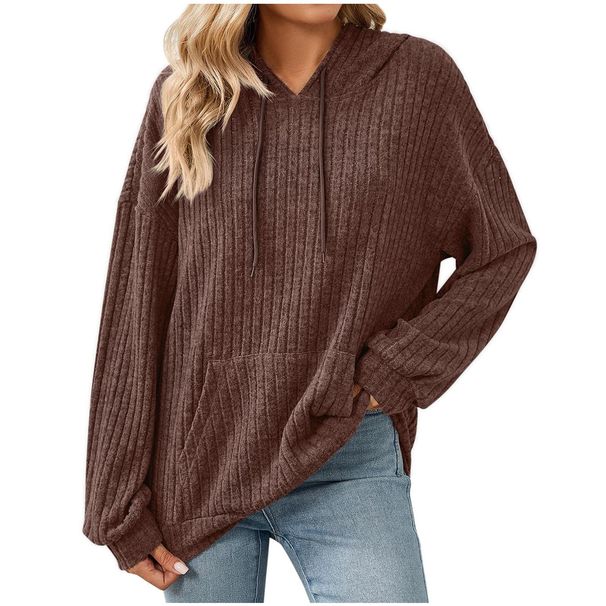 Aria Basics European And American Cross-Border Trade 2025 Autumn Winter New Solid Color Long Sleeve Hooded Ribbed Brushed_ecoleips.com