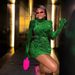 Women's Clothing New Hot Style Green Sequined Sleeves Small High Collar Dress Fashionable Party Performance Dress_ecoleips.com