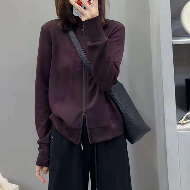 Plus-size Fashion Stand-up Collar Zip-up Long-sleeve Cardigan Sweatshirt For Plus-size Women, New Autumn Slimming_ecoleips.com