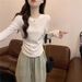 Autumn Retro Front Shoulder Long-sleeved T-shirt Women's Early Autumn New Design Sense, Thin Round Neck Bottoming Shirt_ecoleips.com