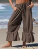 Women's Linen Wide Leg Pants Casual Cropped Pleated Drawstring Loose Fit With Pockets_ecoleips.com
