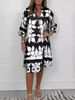 2025 Independent Site European And American V-neck Printed Three-Quarter Sleeve Floral Women's Dress_ecoleips.com