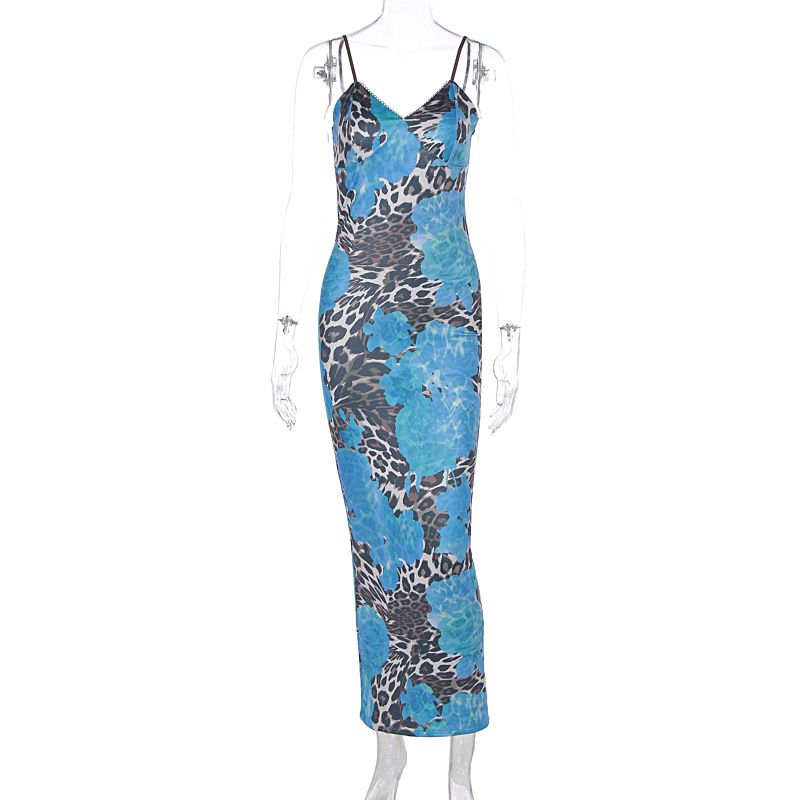 Women New Summer Dress Elegant Slim Printed Pure Desire Sleeveless Sling Dress Casual Streetwear For Female_ecoleips.com