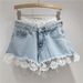 Women's Clothing Design Sense Lace Lace Slim Hot Girl Denim Shorts Female Fashionable Personality Age Reducing High Waist Wide Leg Hot Pants_ecoleips.com