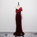Burgundy Velvet Evening Dress – Strapless Princess Ball Gown With Bow For Banquet & Hosting (XS-XXL)_ecoleips.com