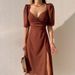 Women's Elegant French Deep V Side Slit Midi Dress – Summer Sophisticated Gown 2026_ecoleips.com