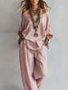 Women's Off-Shoulder Wide Leg Pants Set Cotton Linen Loose Fit Two-Piece Outfit For Casual Occasions_ecoleips.com