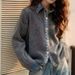 Oversized Knit Cardigan With Denim Panels – Korean-Inspired Unisex Layering Piece (One Size, Polo Collar, 7 Colors)_ecoleips.com
