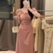 Plus-size Women's Summer Dopamine French-style First Love Dress With Elegant Tie-waist Design And Pleated Long Skirt_ecoleips.com