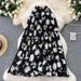 Chiffon Floral Print Midi Skirt for Women 2025 New Style Wide Swing A-Line Pleated Cross Border Flowy Skirt_ecoleips.com