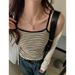 Women's Clothing Pure Cotton Contrast Color Knitted Striped Bottom Small Camisole Vest For Women With High Elastic Design And Sexy Tops_ecoleips.com