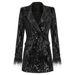 2023 Autumn European American Style Elegant Lady's Blazer With Sequin Patchwork Design And Ostrich Feather Cuffs_ecoleips.com