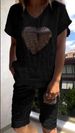 Women's Clothing Casual Loose Women's Heart Shaped Sequin Decoration Suit Cotton And Linen Loose Shorts_ecoleips.com