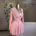 Women's Foreign Trade V-neck Long-sleeve Dress, French Style, Slim Fit, Waist-cinching, Slimming, Pleated Short Dress_ecoleips.com