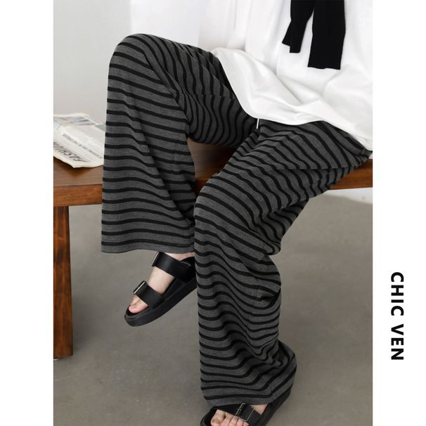 CHIC VEN Women Trousers Loose Casual Striped Wide Leg Pants Hanging Straight Casual Trousers Spring Autumn Women 2025_ecoleips.com