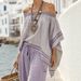 Women's Summer Wide Leg Pants Set Loose Fashion Casual Top And Bottoms Retro Elegant Purple Literary Style Clothing_ecoleips.com